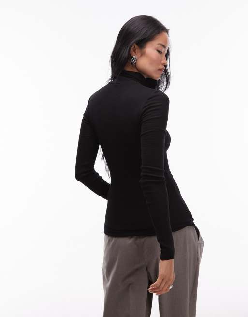 ARKET merino wool knitted semi sheer turtle neck top in black ASOS