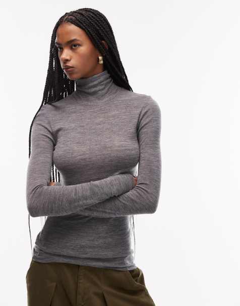ARKET merino wool knitted semi sheer turtle neck top in grey - view 1