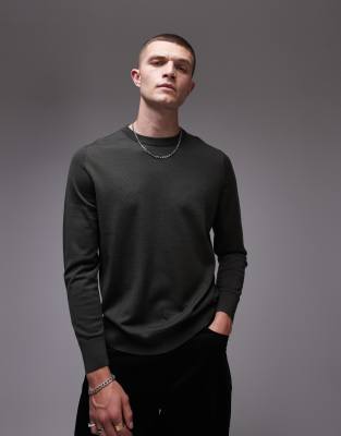 merino wool sweater with crew neck in green