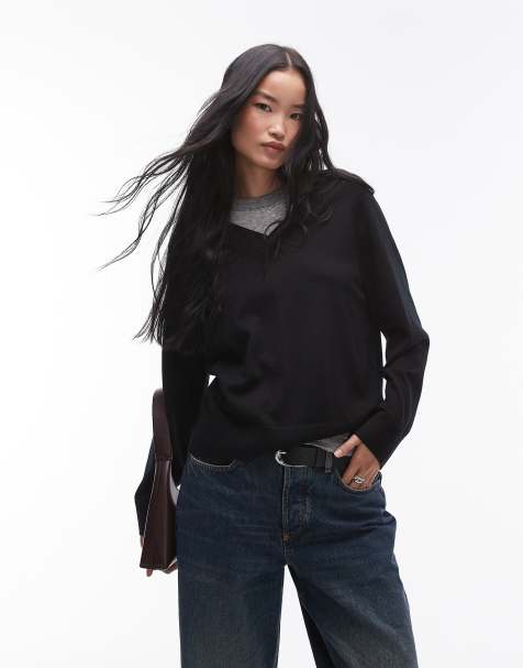 ARKET merino wool sweater with v-neck in black - view 1
