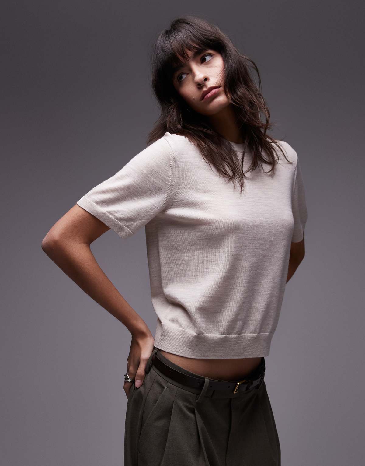 ARKET merino wool t-shirt in beige