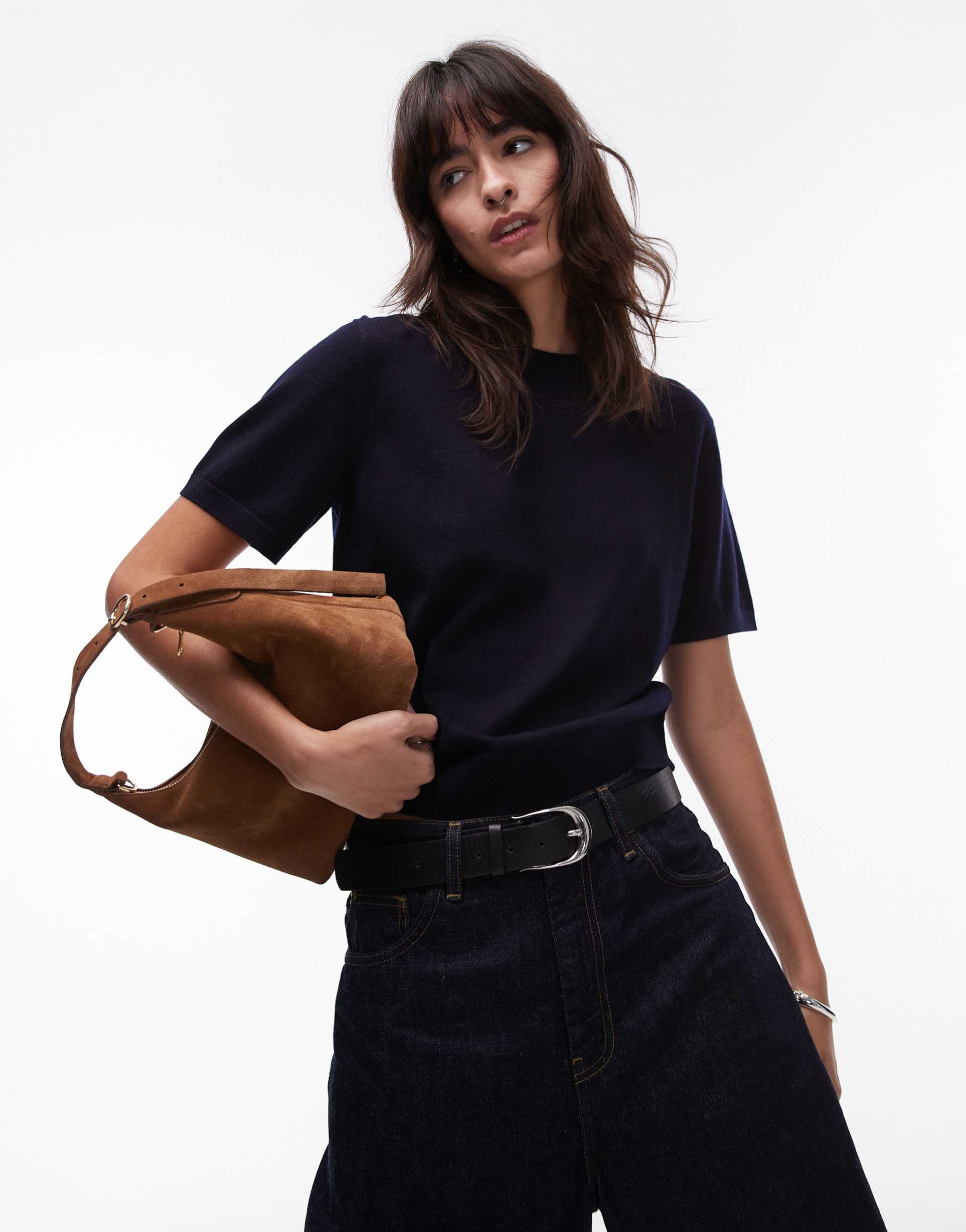 arket merino wool t-shirt in navy
