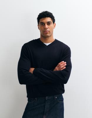 Arket Merino Wool V-neck Sweater In Navy