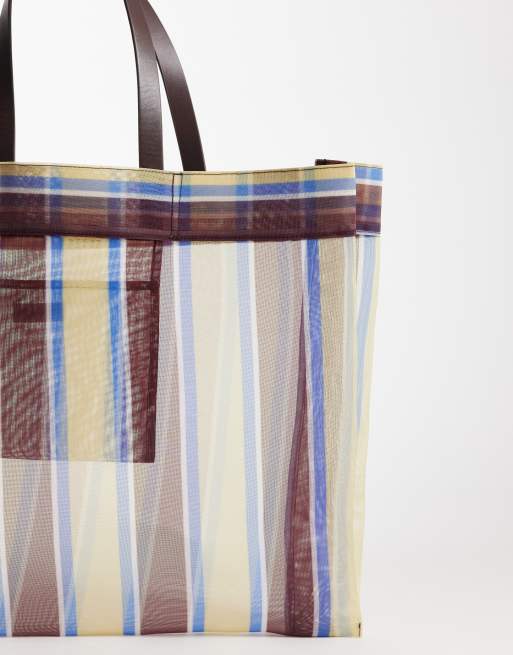 ARKET mesh beach tote bag in yellow stripe, 4 of 4