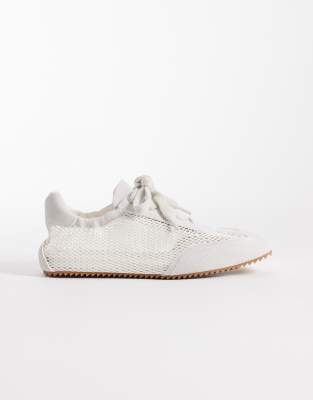 Arket Mesh Flat Sneakers With Real Suede Binding In White