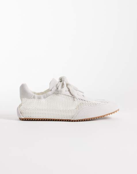 ARKET mesh flat sneakers with real suede binding in white - view 1