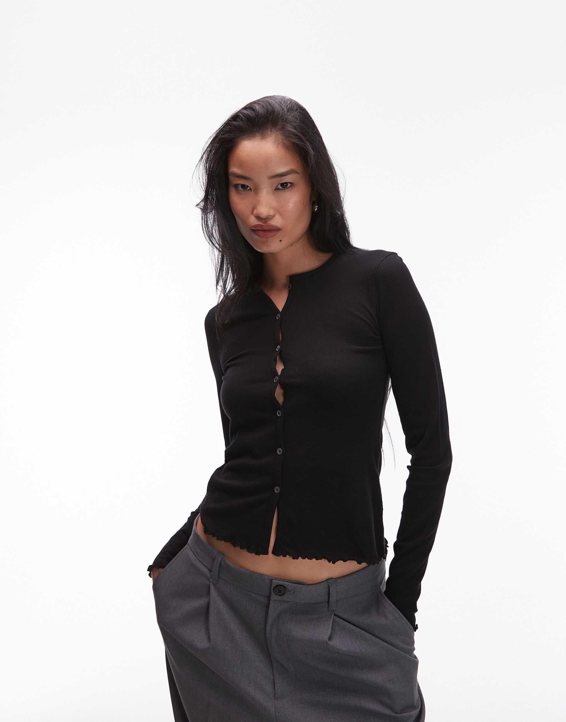 arket mesh slim fit cardigan in black