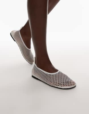 Arket ARKET mesh square shaped toe ballet flat in white