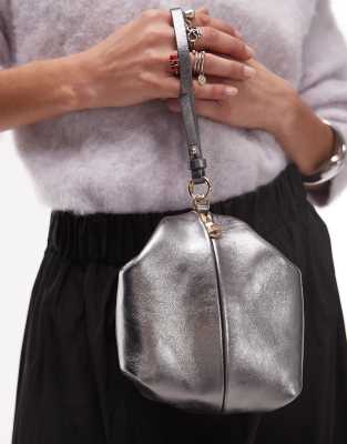 ARKET metallic leather large pouch bag in silver | ASOS