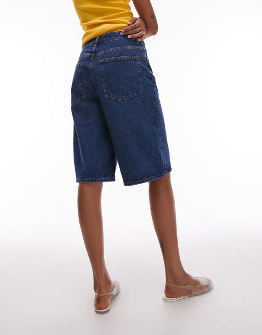 ARKET mid waist five-pocket loose denim twill shorts in mid wash blue, 4 of 5