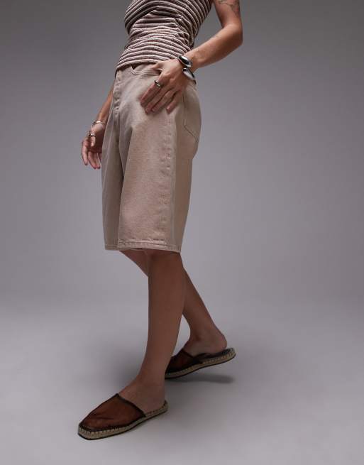 ARKET mid waist five pocket loose denim twill shorts in sand, 2 of 5