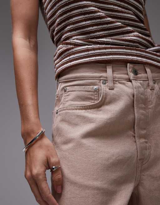 ARKET mid waist five pocket loose denim twill shorts in sand, 3 of 5