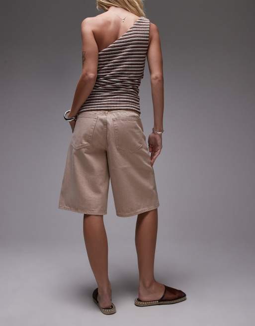 ARKET mid waist five pocket loose denim twill shorts in sand, 4 of 5