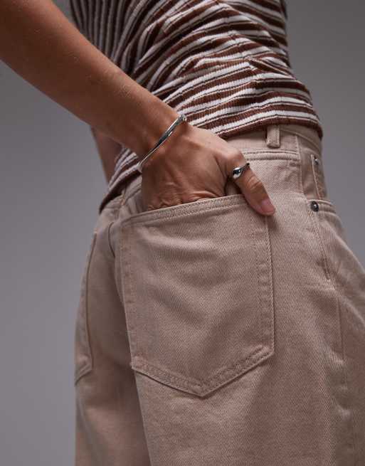 ARKET mid waist five pocket loose denim twill shorts in sand, 5 of 5