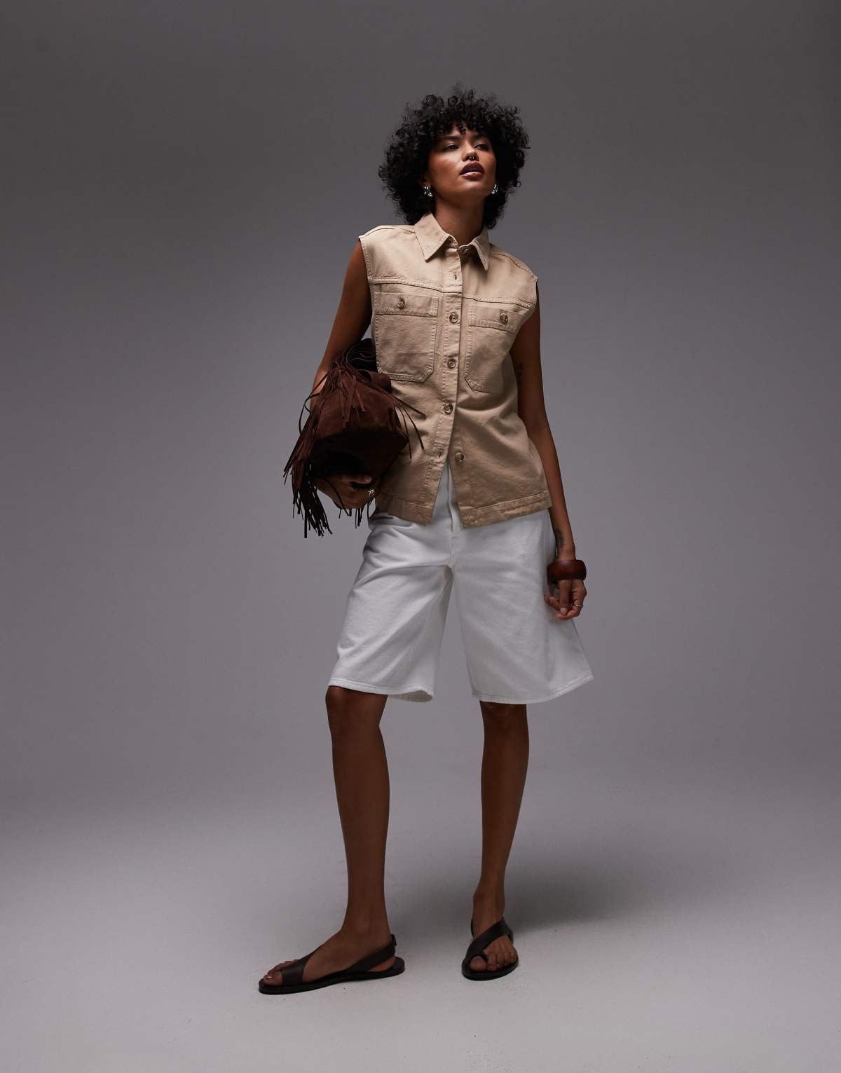 ARKET mid waist five pocket loose denim twill shorts in white