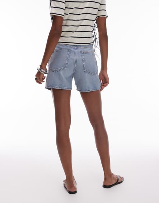 ARKET mid waist five-pocket rigid denim twill shorts in midwash blue, 3 of 5