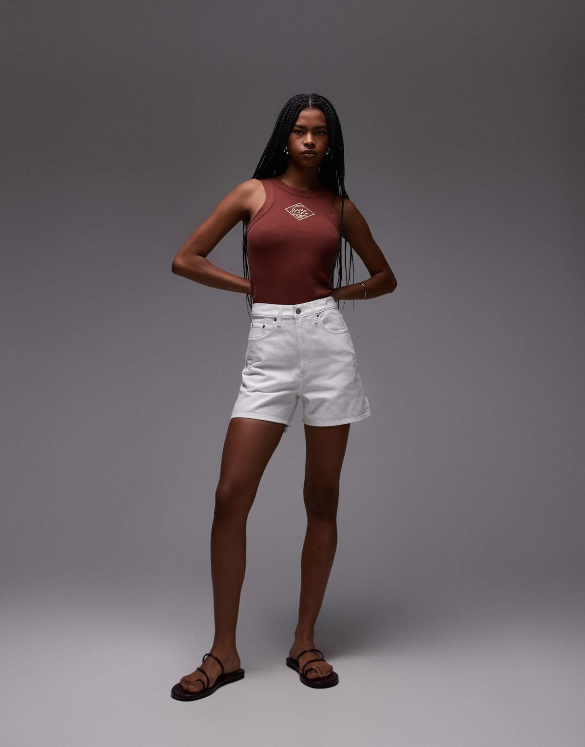 ARKET mid waist five-pocket rigid denim twill shorts in white