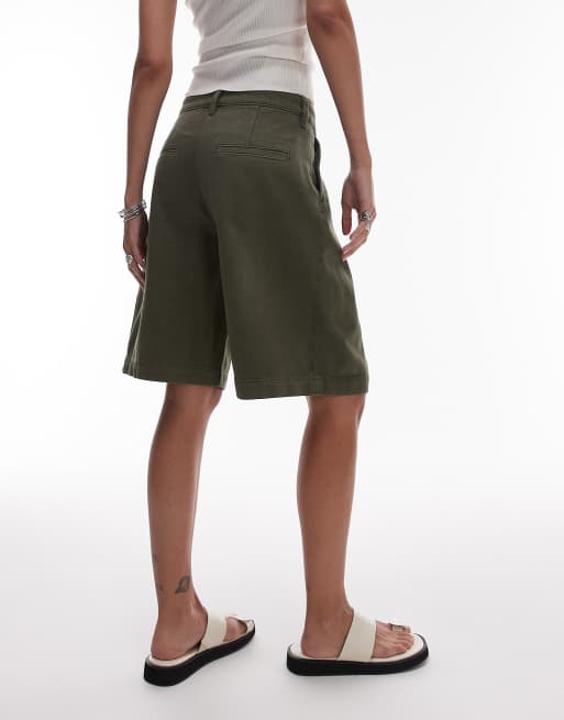 ARKET mid waist front crease bermuda shorts in khaki green