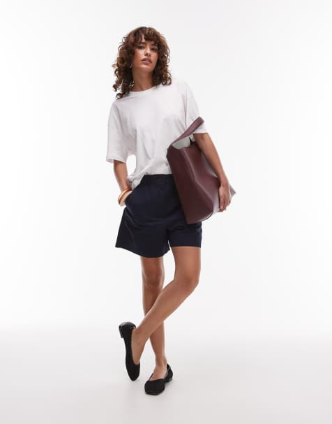 ARKET mid waist linen chino shorts in navy - view 1