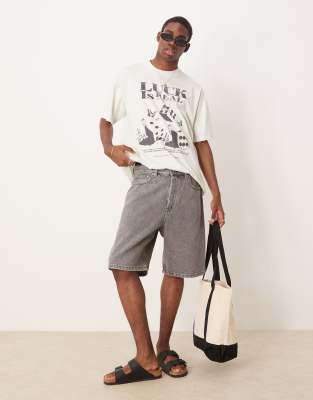 [Arket] ARKET mid waist regular fit denim shorts in washed grey W28 Grey dusty light
