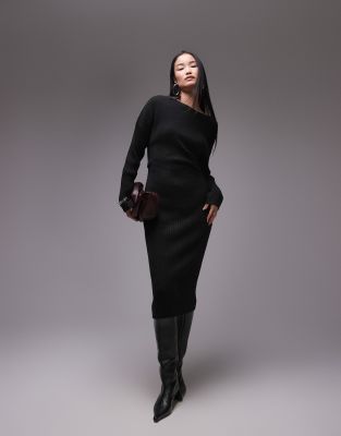 ARKET - Midaxi-Kleid in Schwarz aus Rippstrick mit gedrehtem Drapierungsdetail