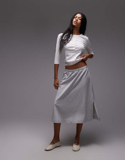 ARKET - Midaxi rok van puur katoen met elastische taille in grijs - view 1