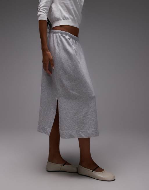 ARKET - Midaxi rok van puur katoen met elastische taille in grijs, 2 van 5