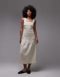 [Arket] ARKET midi dress with smocked bodice and drop waist in beige-Neutral 32 BEIGE