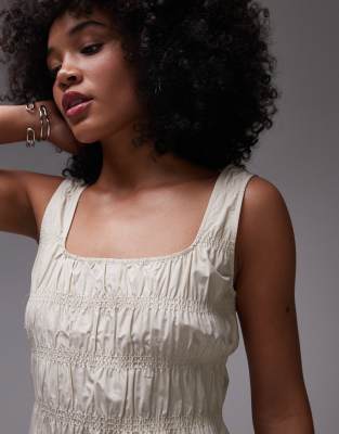 Arket Midi Dress With Smocked Bodice And Drop Waist