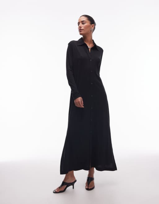ARKET – Midi-Hemdblusenkleid in A-Linie in Schwarz mit Stretch