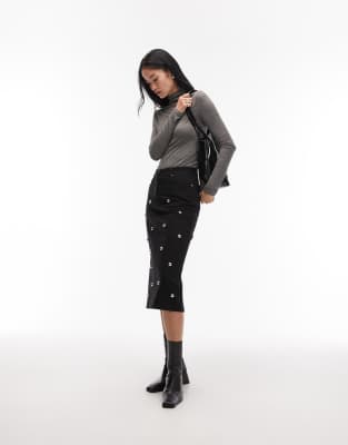 ARKET - Midi-Jeansrock in Schwarz mit Nietenbesatz