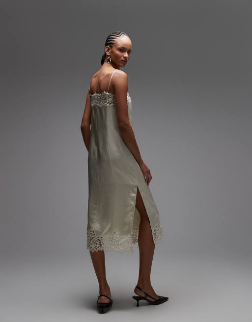 ARKET - Midi-slipdress met kant in lichtbeige, 3 van 4