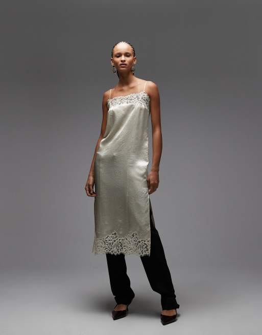 ARKET - Midi-slipdress met kant in lichtbeige, 4 van 4