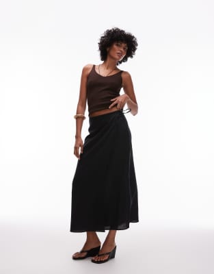 ARKET - Midi-Strandrock aus Leinen in Schwarz mit Wickeldesign