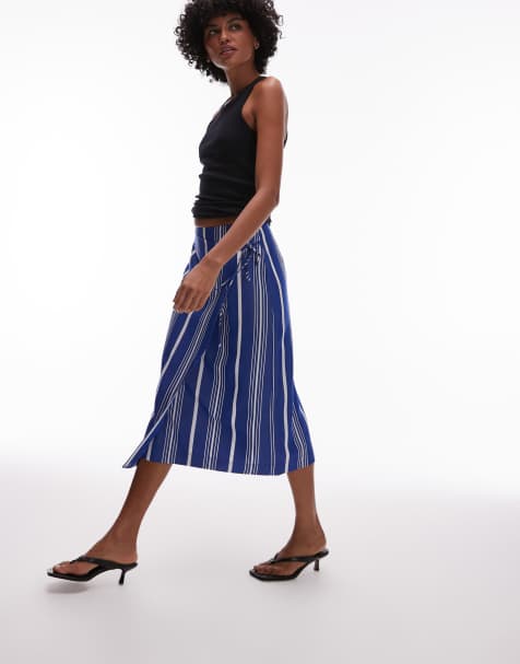 ARKET - Midi strandrok met overslag en linnenlook in blauwe krijtstreep - view 1