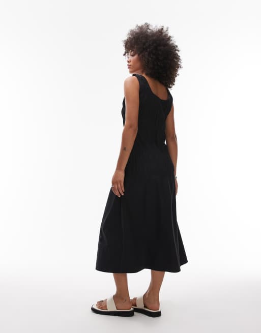 ARKET – Midikleid in Schwarz mit hohem Baumwollanteil, gesmoktem Oberteil und tiefer Taille, 3 von 4