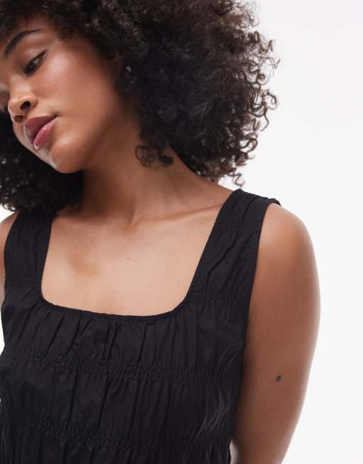 ARKET – Midikleid in Schwarz mit hohem Baumwollanteil, gesmoktem Oberteil und tiefer Taille, 4 von 4