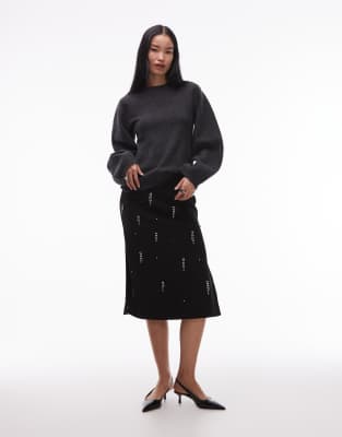 ARKET - Midirock in Schwarz mit Schmucksteinen und Fransen