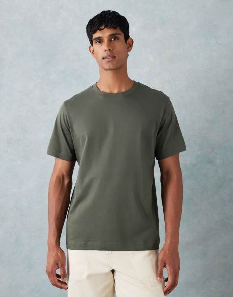 ARKET midweight jersey T-shirt in dark khaki green - view 1