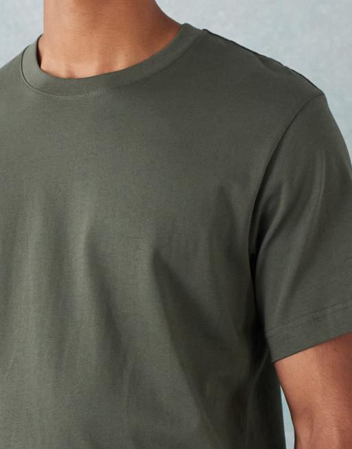 ARKET midweight jersey T-shirt in dark khaki green, 5 of 5