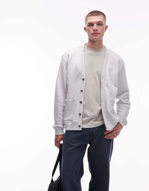 ARKET midweight terry cardigan with v-neck in light grey - view 1