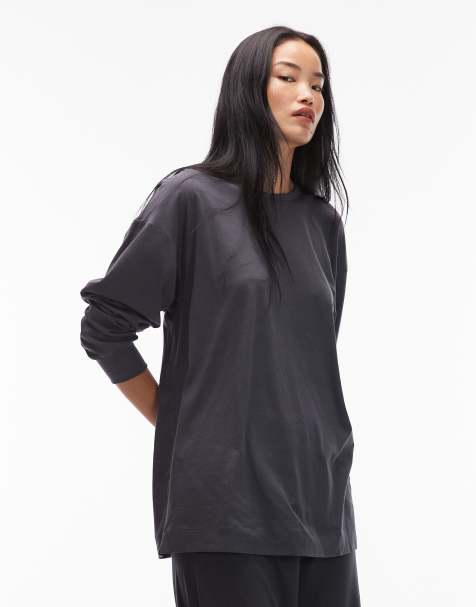 ARKET – Mieszaj i łącz – Ciemnoniebieski miękki top bawełniany od piżamy z długimi rękawami - view 1