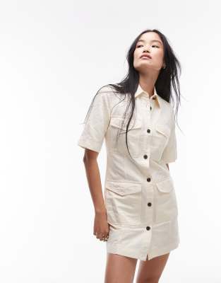 ARKET - Mini-Hemdblusenkleid in Steinbeige mit aufgesetzten Fronttaschen-Neutral