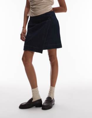 ARKET - Mini-Jeansrock in verwaschenem Dunkelblau mit Wickeldetail-Marineblau