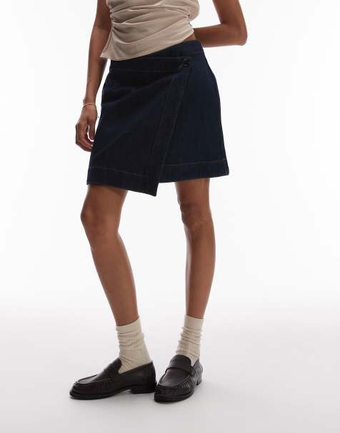 ARKET – Mini-Jeansrock in verwaschenem Dunkelblau mit Wickeldetail - view 1