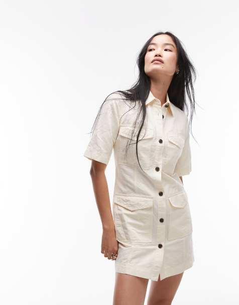 ARKET mini shirt dress with front patch pockets in stone - view 1