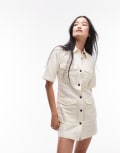 [Arket] ARKET mini shirt dress with front patch pockets in stone-Neutral 36 STONE