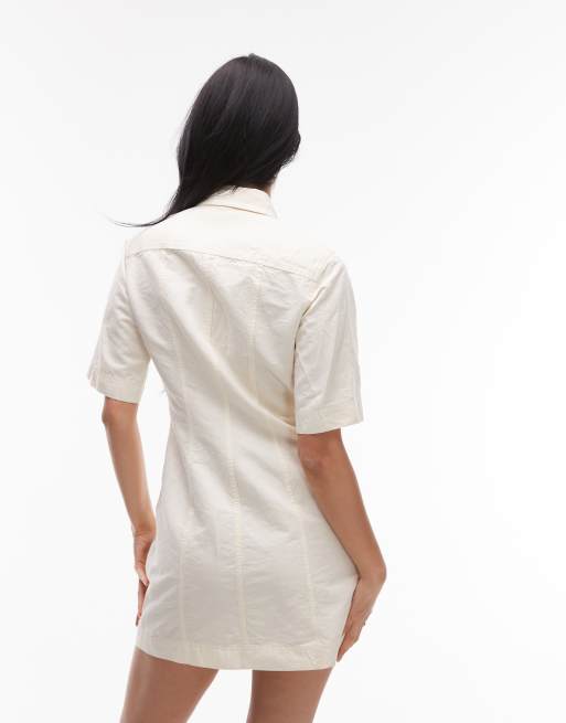 ARKET mini shirt dress with front patch pockets in stone, 4 of 4