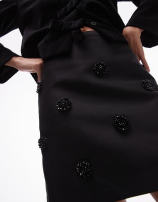ARKET - Minigonna in raso nero con decorazioni con perline - view 1