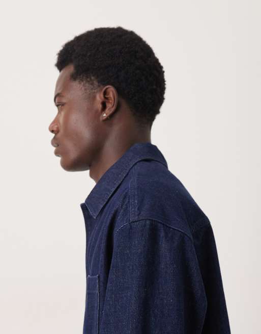 ARKET minimal denim overshirt in clean dark blue | ASOS